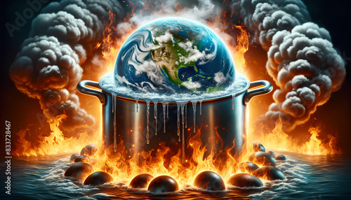 The earth and burning bonfire in concept of global warming, Elements of this image furnished