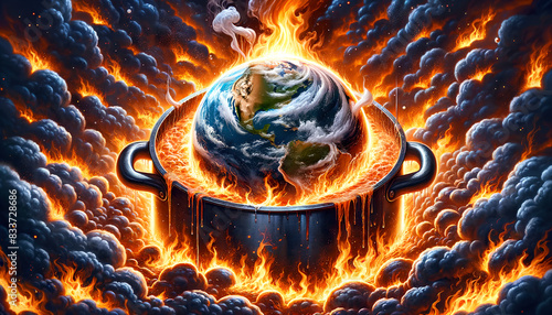 The earth and burning bonfire in concept of global warming, Elements of this image furnished