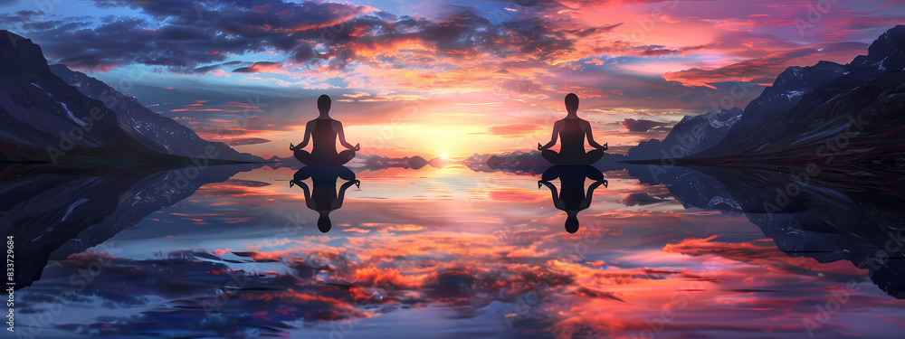 Fototapeta premium Serene Meditation with Sunset Background