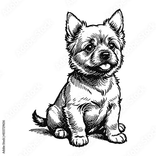 Cairn Terrier Dog Puppy Hand Drawn Engraved Ink Line Art Sketch Illustration