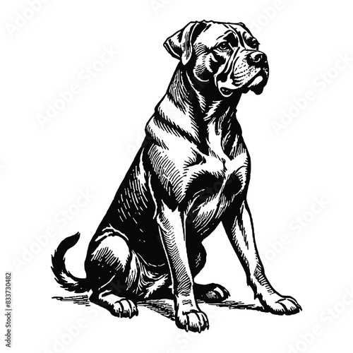 Cane Corso Dog Hand Drawn Engraved Ink Line Art Sketch Illustration