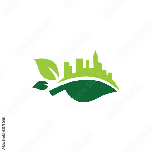 abstract life logo design. urban symbols on green leaves