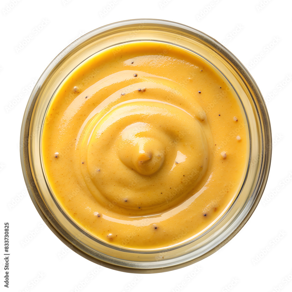topview, Glass Bowl of mustard isolated on background topview, Glass Bowl of mustard isolated on background