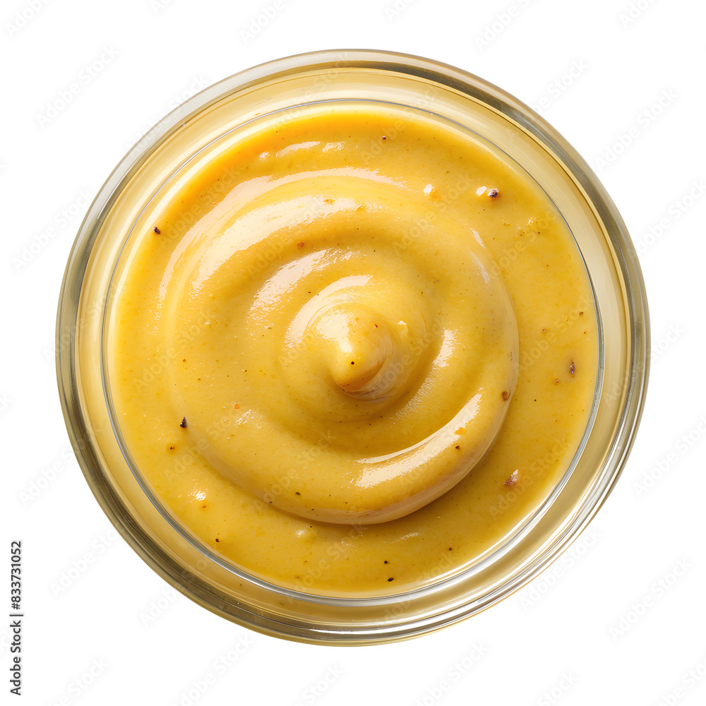 topview, Glass Bowl of mustard isolated on background topview, Glass Bowl of mustard isolated on background