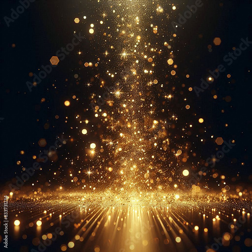 gold particles abstract background with shining golden floor particle stars dust. © Monayem