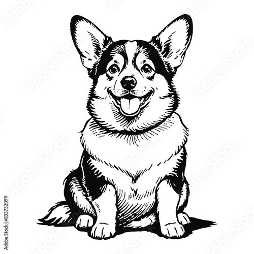 Corgi Dog Hand Drawn Engraved Ink Line Art Sketch Illustration