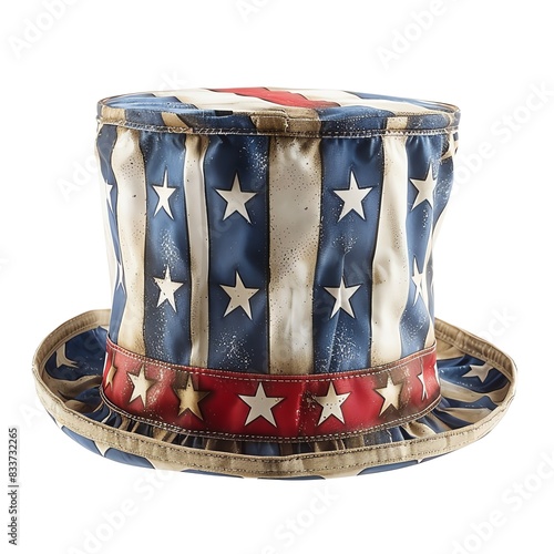 A classic Uncle Sam hat with stars and stripes. US Independent day concept. white background. photo