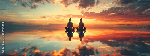 Serene Meditation with Sunset Background