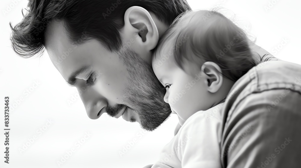 Father and child sharing a tender moment, showcasing the strong bond and love between them Isolated white background, copy space Father and child sharing a tender moment, showcasing the strong bond and love between them Isolated white background, copy space