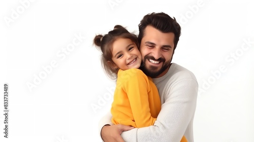Father and daughter hugging with joy, celebrating Father s Day with love and appreciation Isolated white background, copy space © BURIN93