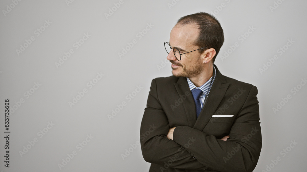 Confident bald businessman with beard in suit against white background Confident bald businessman with beard in suit against white background