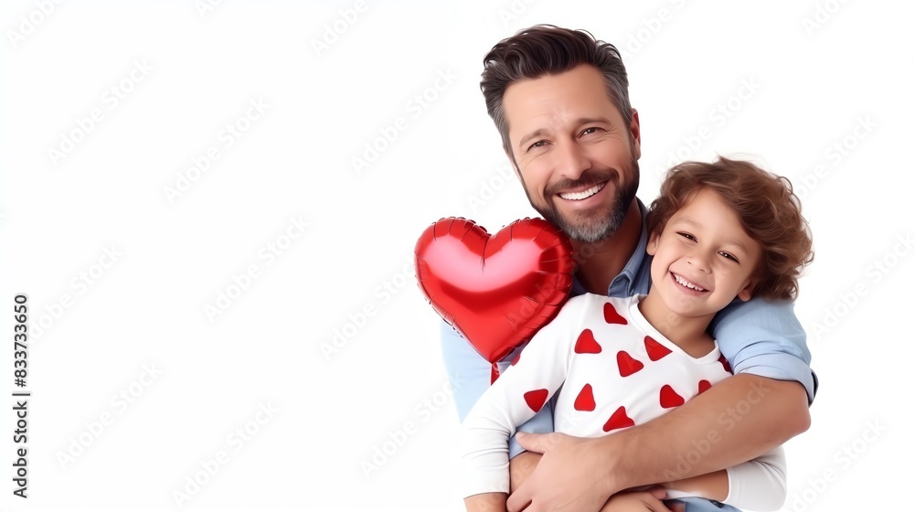 Happy father and child embracing, with a Happy Fathers Day sign, celebrating their special bond Isolated white background, copy space Happy father and child embracing, with a Happy Fathers Day sign, celebrating their special bond Isolated white background, copy space