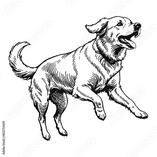 Golden Retriever Dog Hand Drawn Engraved Ink Line Art Sketch Illustration