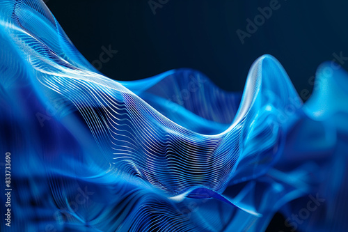 a blue abstract painting of a wave with a blue background
