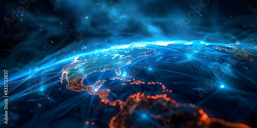 America's Digital Hub: Fostering Global Connectivity Through High-Speed Data Transfer and Cyber Technology. Concept Digital Connectivity, Data Transfer, Cyber Technology, Global Connectivity