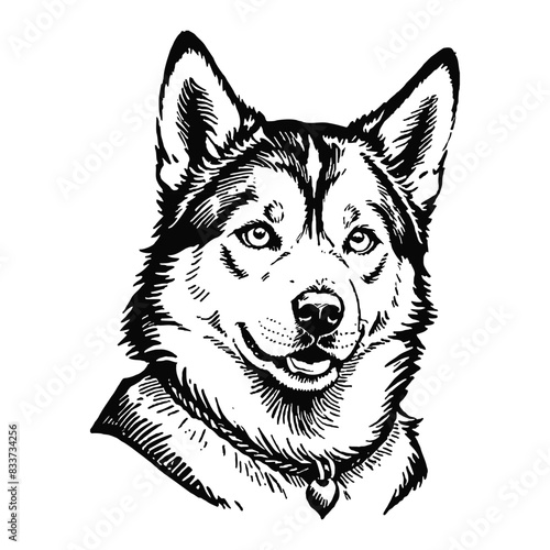 Husky Dog Hand Drawn Engraved Ink Line Art Sketch Illustration