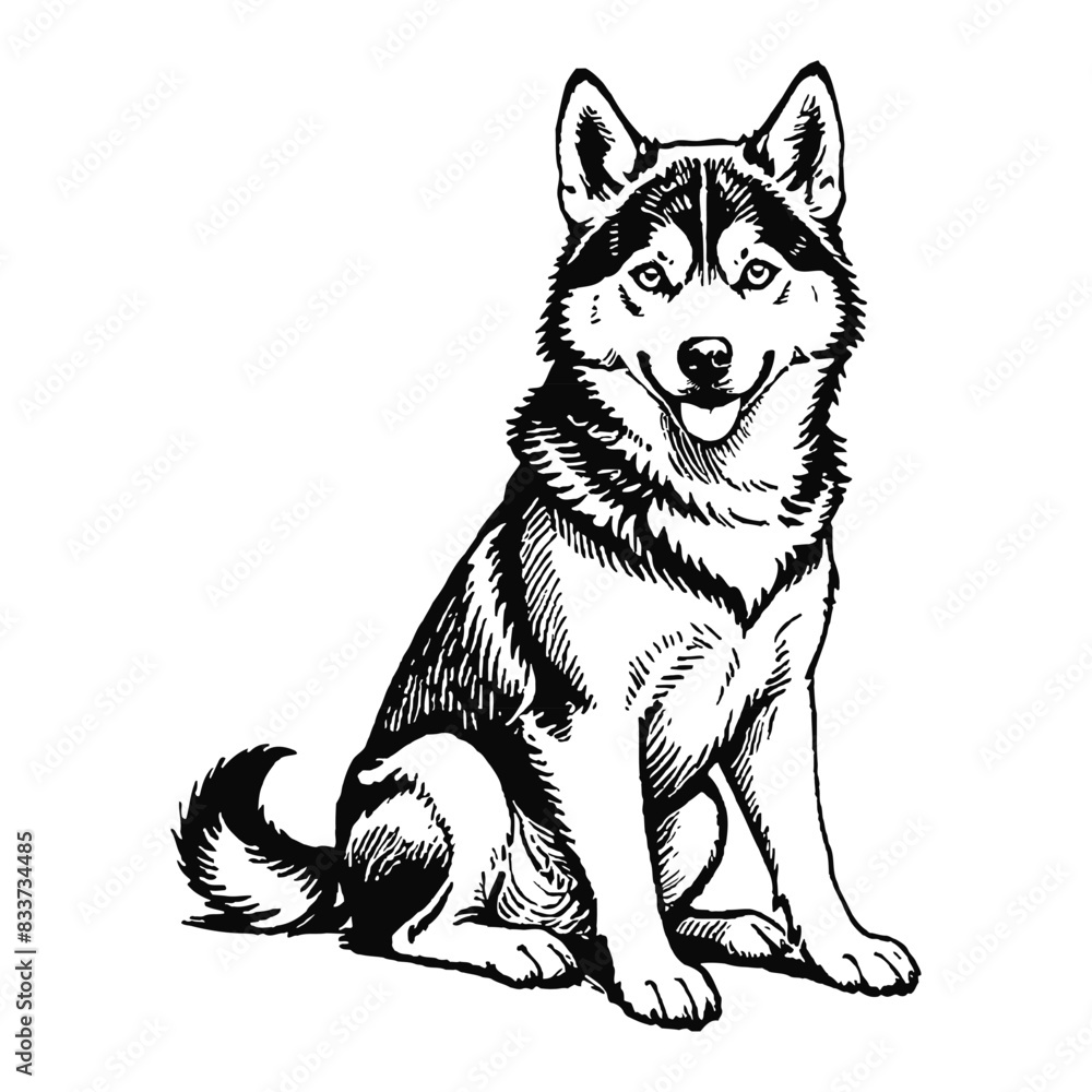 Husky Dog Hand Drawn Engraved Ink Line Art Sketch Illustration Husky Dog Hand Drawn Engraved Ink Line Art Sketch Illustration