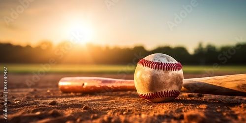 Closeup of baseball bat swinging at ball in action shot. Concept Sports Photography, Baseball, Action Shot, Close-up, Movement photo
