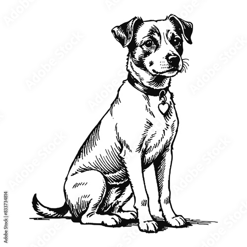 Jack Russel Terrier Dog Hand Drawn Engraved Ink Line Art Sketch Illustration