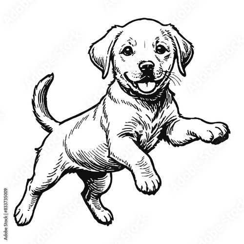 Labrador Retriever Dog Puppy Hand Drawn Engraved Ink Line Art Sketch Illustration