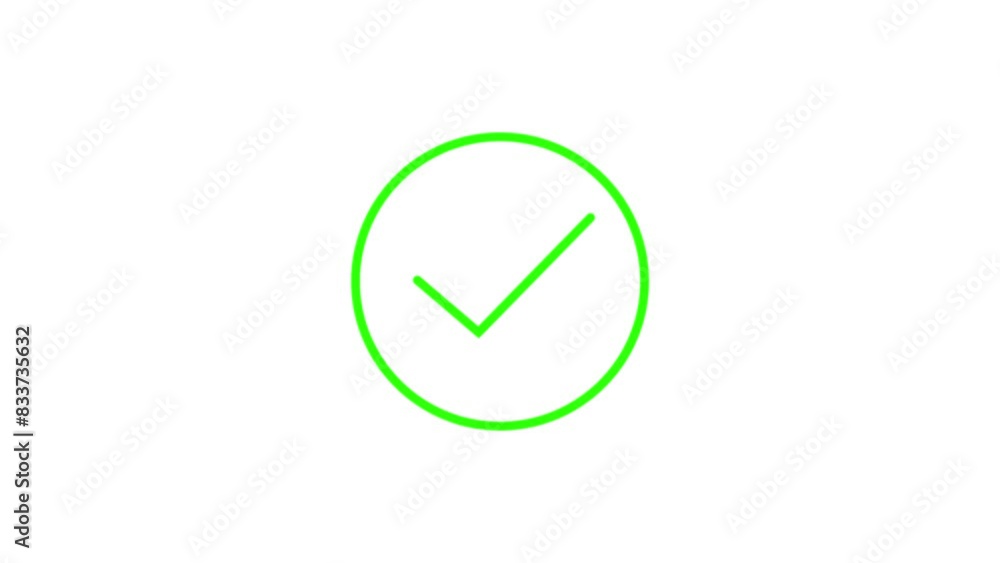 Check line icon inside circle, positive mark, black outline, line icon animation. Check line icon inside circle, positive mark, black outline, line icon animation.