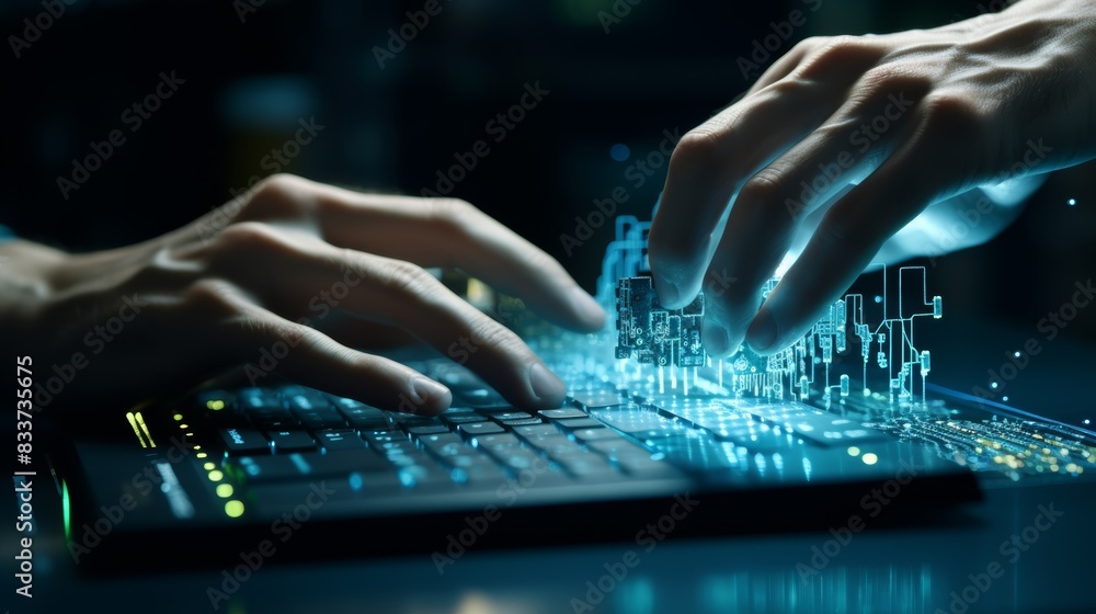 A programmer intently working on a computer code, fingers flying across the keyboard, A programmer intently working on a computer code, fingers flying across the keyboard,