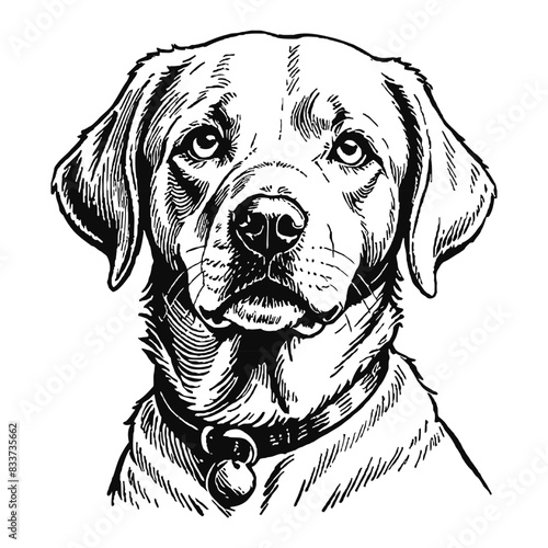 Labrador Retriever Dog Hand Drawn Engraved Ink Line Art Sketch Illustration