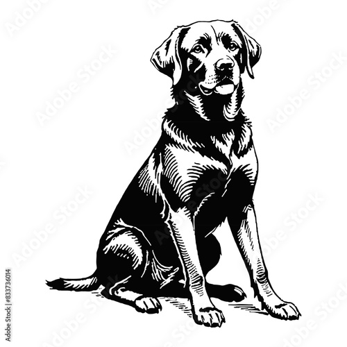 Labrador Retriever Dog Hand Drawn Engraved Ink Line Art Sketch Illustration