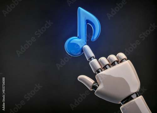 robot hand and music icon. AI music generate concept. 3d design with copy space