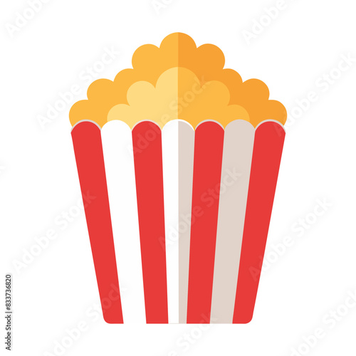popcorn in stripped red cardboard box on white background, isolated