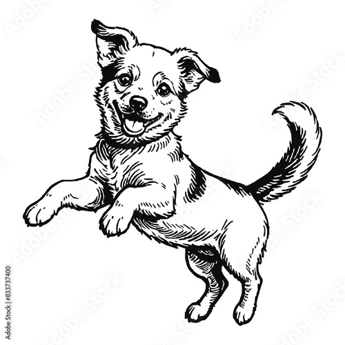 Mongrel Dog Puppy Hand Drawn Engraved Ink Line Art Sketch Illustration