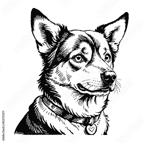 Mongrel Dog Hand Drawn Engraved Ink Line Art Sketch Illustration