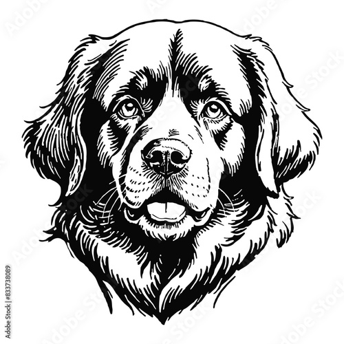 Newfoundland Dog Hand Drawn Engraved Ink Line Art Sketch Illustration