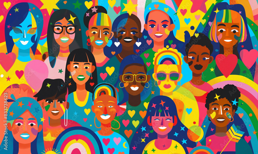 Vibrant and Joyful Pride Month Celebration with Diverse Individuals and Rainbow Colors Vibrant and Joyful Pride Month Celebration with Diverse Individuals and Rainbow Colors