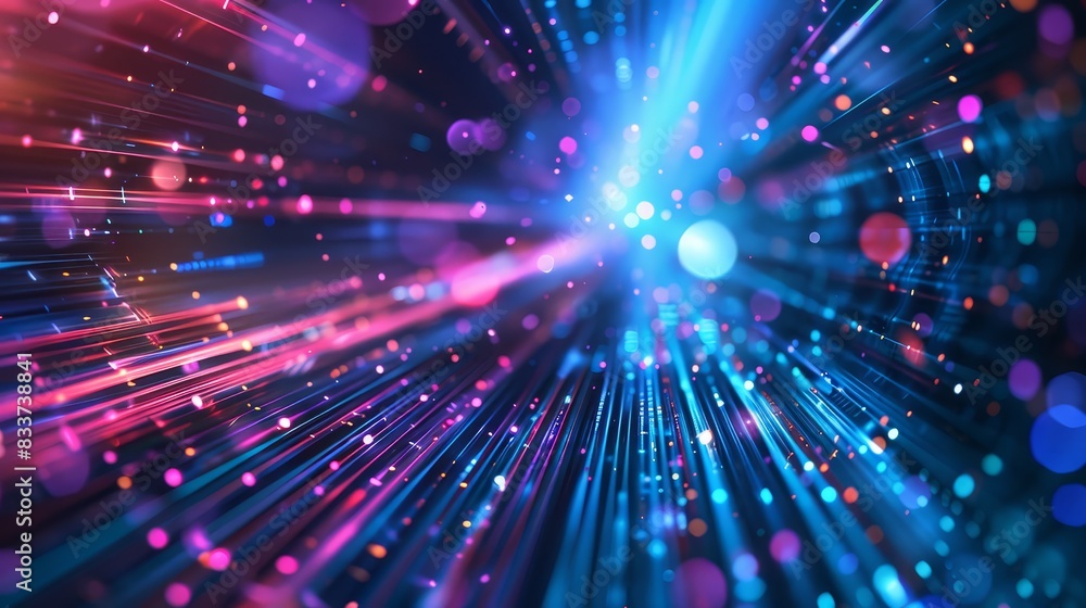 Fototapeta premium Dynamic digital precision background with vibrant moving lights, highlighting modern technology and innovation. Ideal for tech-related visuals