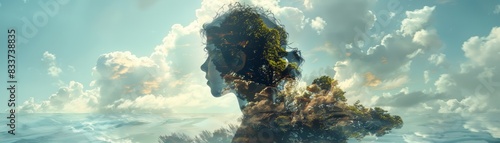 Abstract portrait of a woman formed by clouds and sky.