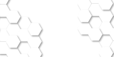 Abstract pattern with hexagonal white and gray technology line paper background. Hexagonal grid tile and mosaic structure mess cell. white and gray hexagon honeycomb geometric copy space.