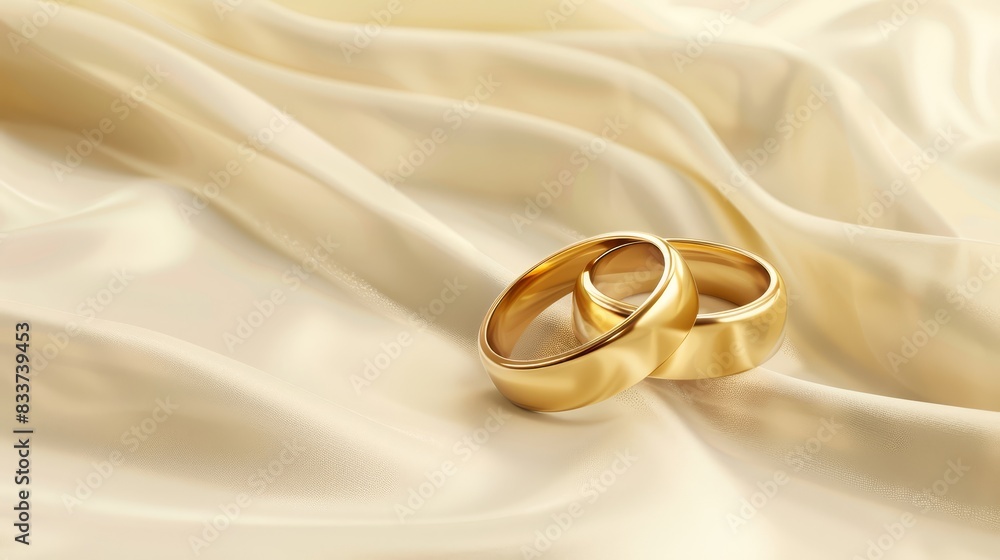 Golden wedding rings on a soft cream backdrop, symbolizing unity and love. Ideal for illustrating wedding, marriage, and commitment themes Golden wedding rings on a soft cream backdrop, symbolizing unity and love. Ideal for illustrating wedding, marriage, and commitment themes