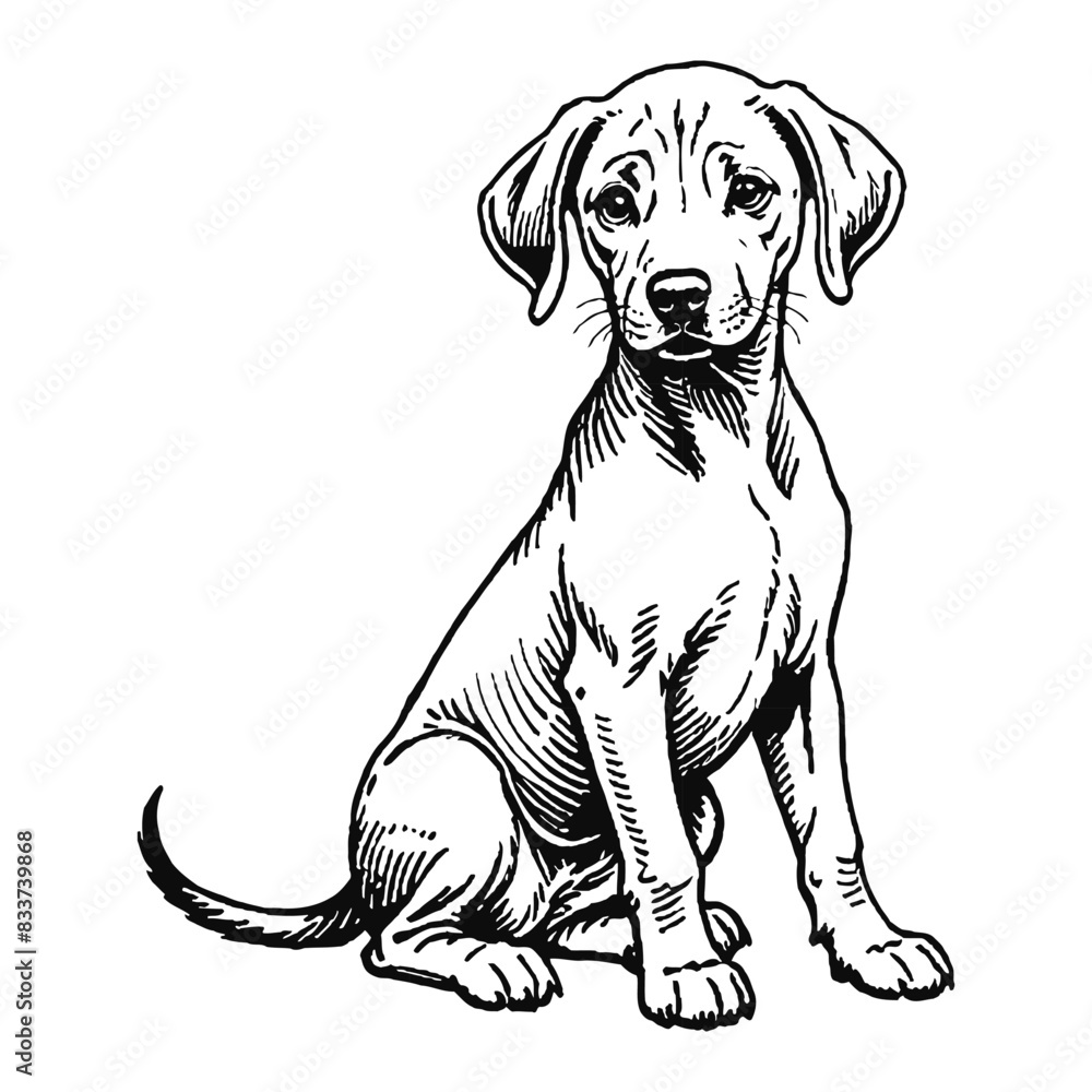 Obraz premium Rhodesian Ridgeback Dog Puppy Hand Drawn Engraved Ink Line Art Sketch Illustration