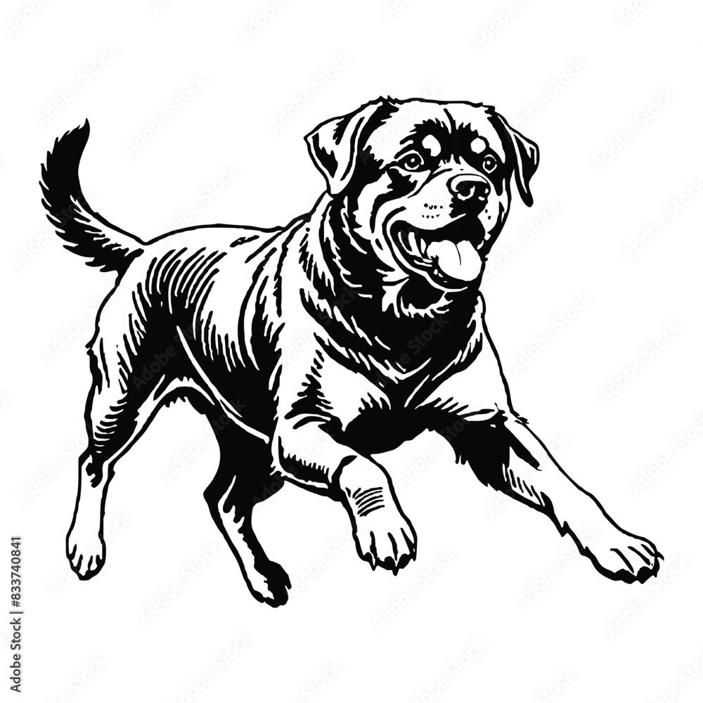 Rottweiler Dog Hand Drawn Engraved Ink Line Art Sketch Illustration ...