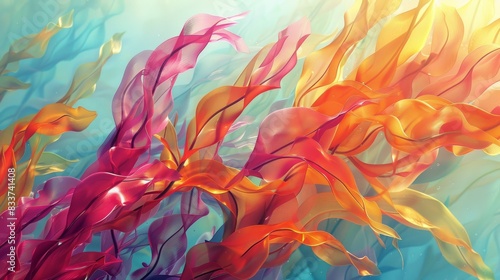Abstract Seaweed, Artistic representations of seaweed with bright colors and fluid shapes