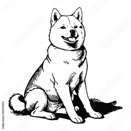 Japanese Shiba Inu Dog Hand Drawn Engraved Ink Line Art Sketch Illustration