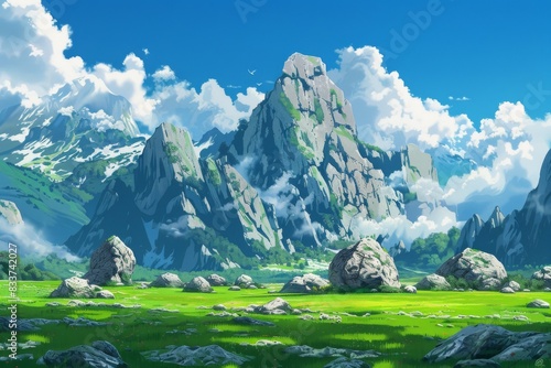 Rolling hills with mountain horizon