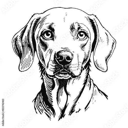 Weimaraner Dog Hand Drawn Engraved Ink Line Art Sketch Illustration