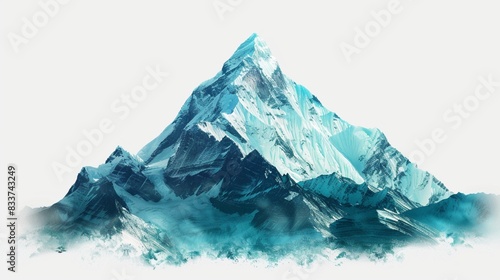  A breathtaking turquoise teal mountain peak with snow-capped summits  isolated on a transparent background