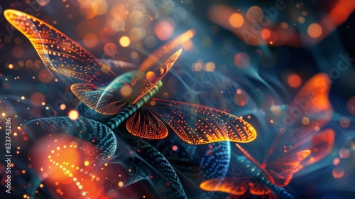 Abstract Fireflies, Fireflies with geometric patterns and glowing edges © DarkinStudio