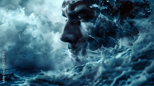 Sailors Profile Amidst Stormy Seas: Capturing the Farewells and Unknown Challenges at Sea. Perfect for Maritime and Adventure Ads. Stock Photo Concept