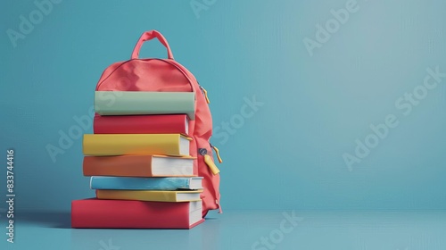 Wallpaper Mural ai generated school backpack stuffed with books isolated on blue background Torontodigital.ca