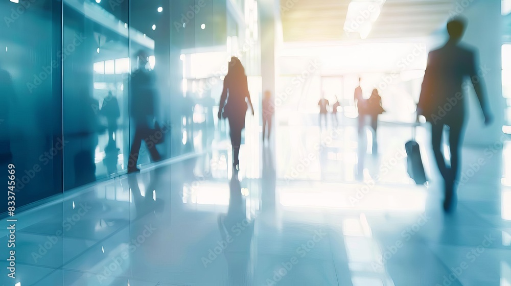 blurred silhouettes of business people in modern white glass office conveying dynamic corporate environment abstract background blurred silhouettes of business people in modern white glass office conveying dynamic corporate environment abstract background