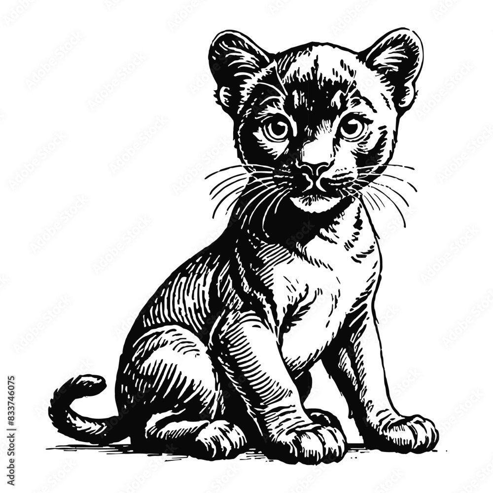 Baby Black Panther Hand Drawn Engraved Ink Line Art Sketch Illustration Baby Black Panther Hand Drawn Engraved Ink Line Art Sketch Illustration